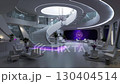 A large white room with a spiral staircase and a chandelier 130404514