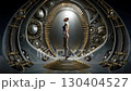 A woman standing in the middle of a circular tunnel 130404527