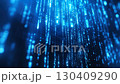 An immersive digital display filled with glowing blue streams of data flowing seamlessly through a futuristic environment. 130409290