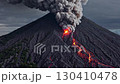 Volcanic eruption with flowing lava and smoke clouds, nature's power and beauty concept 130410478