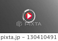 Minimalist red play button with sound waves on gray background, digital media 130410491