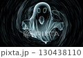 Animation Ghost Figure With Horror Theme Background. Looping Dark Spooky Character Floating In Empty Tunnel Space. One Creepy Spectral Spirit For Halloween Atmosphere And Frightening Visual Concept 4k 130438110