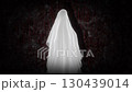 Ghost Animation on Dark Horror Background. Spooky One Phantom Figure with Eerie Blood Atmosphere. Concept of Halloween, Horror, Paranormal, Supernatural and Mystery Theme in Looping Mysterious Wall 4k 130439014