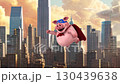 Fun 3D cartoon Pig superhero flying 130439638
