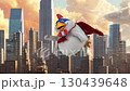 Fun 3D chicken superhero flying over a city 130439648