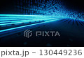 Flowing neon lines with binary data background, 3d rendering. 130449236