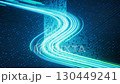 Flowing neon lines with binary data background, 3d rendering. 130449241