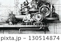 Mechanical Blueprint Animation. A dynamic animation of a moving mechanical mechanism in blueprint style, emphasizing industrial design, engineering precision, and innovative mechanical concepts. High 130514874