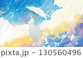 一位女士在雨中撐傘的奇妙動畫背景 130560496