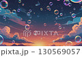 Soap bubbles dancing in the evening sky 130569057