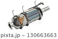 Cross section of of diesel particulate filter -DPF filter animation - 3D animation isolated on white background 130663663