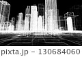 Background of moving sideways through a city with wireframe skyscrapers, business, futuristic, hologram, architecture 130684060