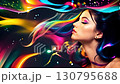 A fantastic, contemplative view of a woman with rainbow hair in rainbow colored water. 130795688