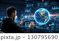 The man touches an augmented reality panel and watches the data. The man touches an augmented reality panel and watches the data. 130795690