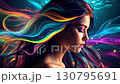 A woman lost in thought in a dreamy atmosphere as her beautiful, rainbow colored hair sways. 130795691
