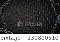 A heavy 3DCG background with a chain moving in front of a striped iron plate and sparks flying, metal, flame, chain, sparks 130800510