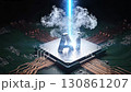 A close up animation of a computer chip. A green cube of data dissolves into particles that materialize as the artificial intelligence logo on the CPU A close up animation of a computer chip. A green cube of data dissolves into particles that materialize as the artificial intelligence logo on the CPU 130861207