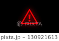 Red warning message, alert sign, exclamation mark inside a triangle on black bg. Alert notice, problem, danger, fail on emergency, alert notice, computer hacking error 130921613