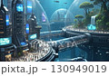 Future people living in an underwater dome world as a result of global warming 130949019