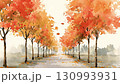 水彩タッチの秋の並木道と舞い散る紅葉の動画素材 130993931