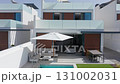 Contemporary architecture showcasing different areas of a luxurious villa, including a swimming pool, balcony, terrace, and solar panels, highlighting sustainable and comfortable living 131002031