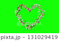 3d animation of a colorful hearts love symbol moving and rotating on love or heart shape frame on green. seamless looping animation. 131029419