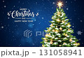 Merry Christmas and Happy New Year greeting message with sparkling lights xmas tree 131058941