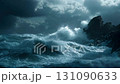 大海波濤洶湧，海浪猛烈地拍打著岩石 131090633