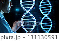 Scientist analyzing dna structure in a futuristic laboratory environment 131130591