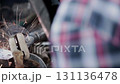 Track Shot Construction Industrial Factory or Metalwork Concept by Mechanic or Technician Welder Welding Auto Part 131136478