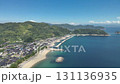 Aerial photography of Yakushima Island in the Seto Inland Sea from 80m above, moving diagonally forward along the white sand beach and gradually turning right halfway, drone aerial photography 131136935