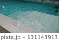 Swimming pool top view. Blue water pool in hotel. 131143913