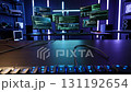 Cyberpunk Hacker Station with Multiple Monitors and RGB Keyboard 131192654