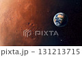 View of Mars and Earth Side by Side Showcasing Planetary Features in Deep Space. Generative AI 131213715