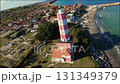 Drone fly around an old lighthouse on the coast of Shabla 131349379