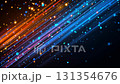 Colorful diagonal lines and particles flowing on dark background 131354676
