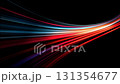 Colorful light trails creating a dynamic curved shape on a black background 131354677