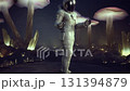An Astronaut Explores a Mystical Landscape of Luminescent Mushrooms and Crystals, Capturing the Essence of Sci-Fi Adventure and Otherworldly Beauty. 131394879