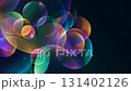 Circle iridescent shapes is moving on dark background 131402126