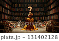 Pretty doubtful creative young woman student searching answers on the question, difficult choice at university library 131402128