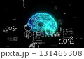 Luminous digital brain spinning in 3D space, encircled by floating mathematical equations and formulas, representing artificial intelligence and cutting-edge technology. 131465308