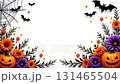 Vibrant Halloween-themed illustration featuring pumpkins, colorful flowers, and bats, creating a festive atmosphere with intricate details and a playful design for seasonal celebrations 131465504