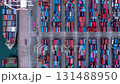 Aerial top view hyperlapse container cargo ship international port terminal with gantry crane, industrial cargo container port loading and unloading, Global business logistic import export. 131488950