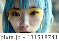 Light blue hair girl face close-up 131518741