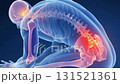 "人体模型が屈む動作での痛みの視覚表現"	 131521361