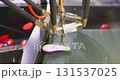 Robotic arm sorting vegetables on conveyor belt 131537025