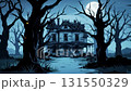 An old, lonely, abandoned house, illuminated by moonlight. 131550329