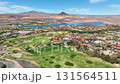 Aerial Tracking Shot of Lake Las Vegas Golf Course and Homes 131564511