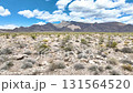 Aerial Desert Landscape Tracking Motion Over Rugged Mountains and Blue Sky 131564520