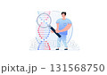 Scientist examining DNA helix with magnifying glass animation on white background 131568750
